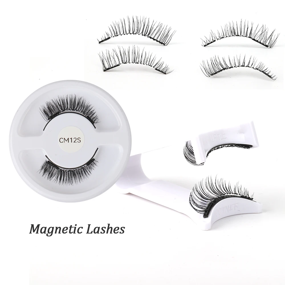 Lashine 1 Pair Magnetic Eyelashes Set Handmade Natural Curl False Eyelash with Tweezer Makeup Tools Magnetic Lashes for Sale