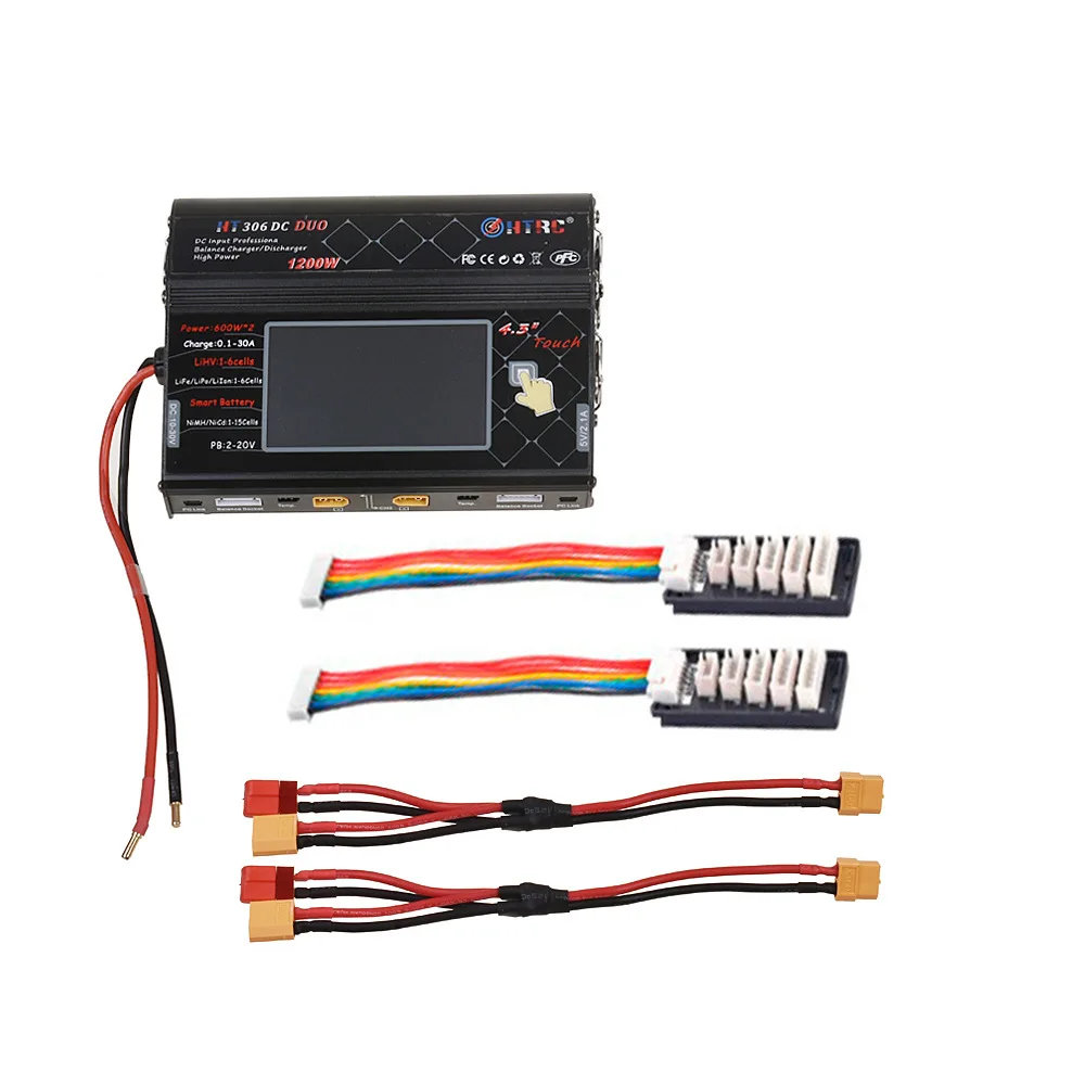 Lilon/LiPo/LiFe/LiHV Battery HTRC RC Balance Charger HT306 DC DUO 600W*2 30A*2 Dual Port 4.3