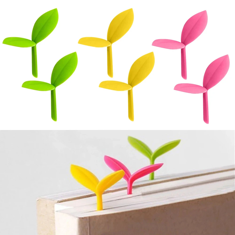 Silicone Creative Bookmarks para Bookworm, Little Leaves, Grass Buds, Sprout, Green