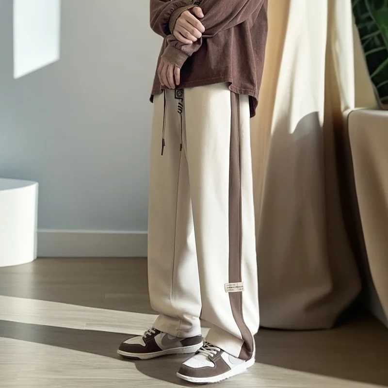 Colorblock Casual Trousers Unisex Loose High Waist Wide Leg Pants for All Seasons Plus Size Versatile Design