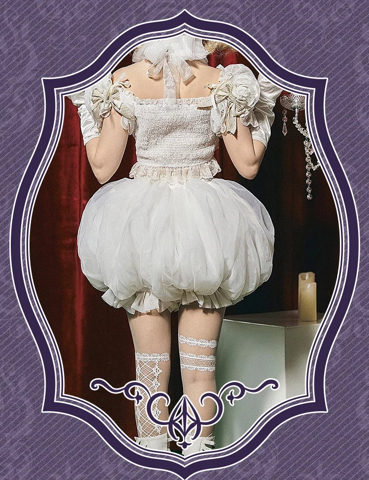 Japanischer Stil, süß, niedlich, mit Schleife, elastischer Bund, flauschige Shorts für Mädchen, Petticoat, originelles Design, rosa Lolita-Netzstoff, kurze Kürbis-Shorts – Detail 4