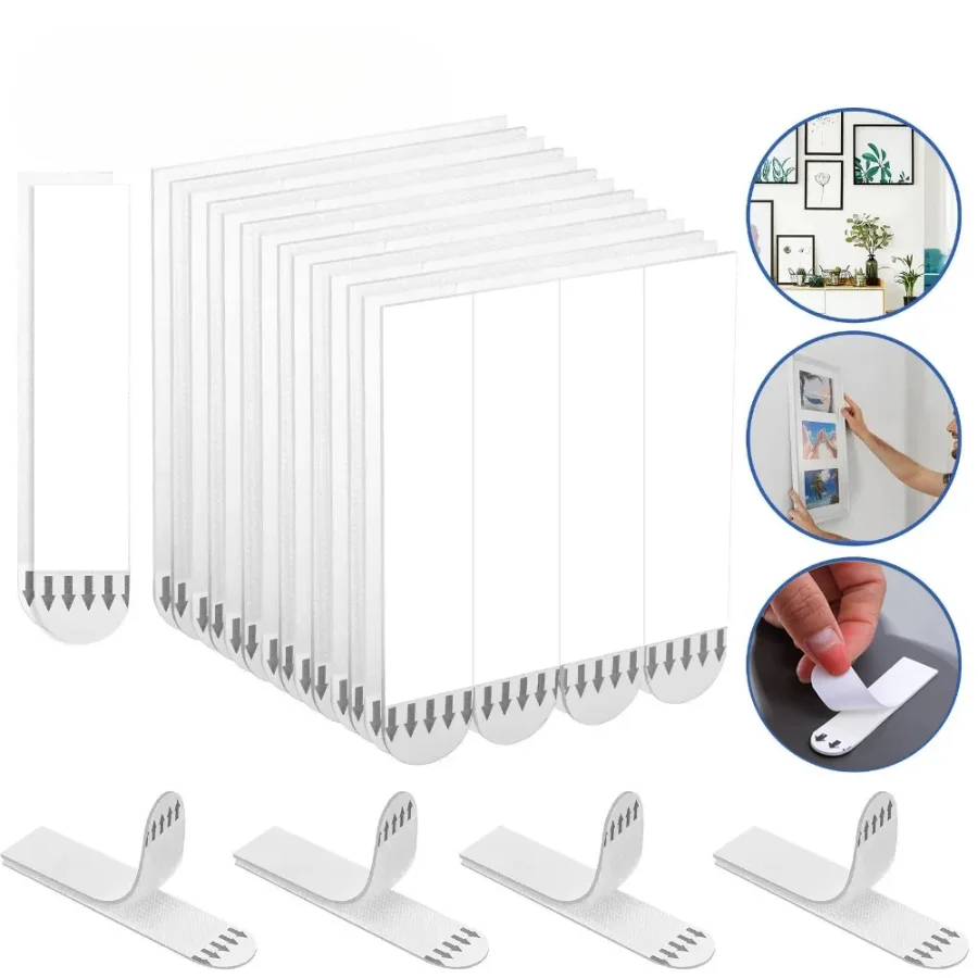 10pcs Punch-free Frame Tape Strips Assorted Mounting Self Adhesive Picture Fixed Poster Wall Hook Decorate Fixing wall Hanger