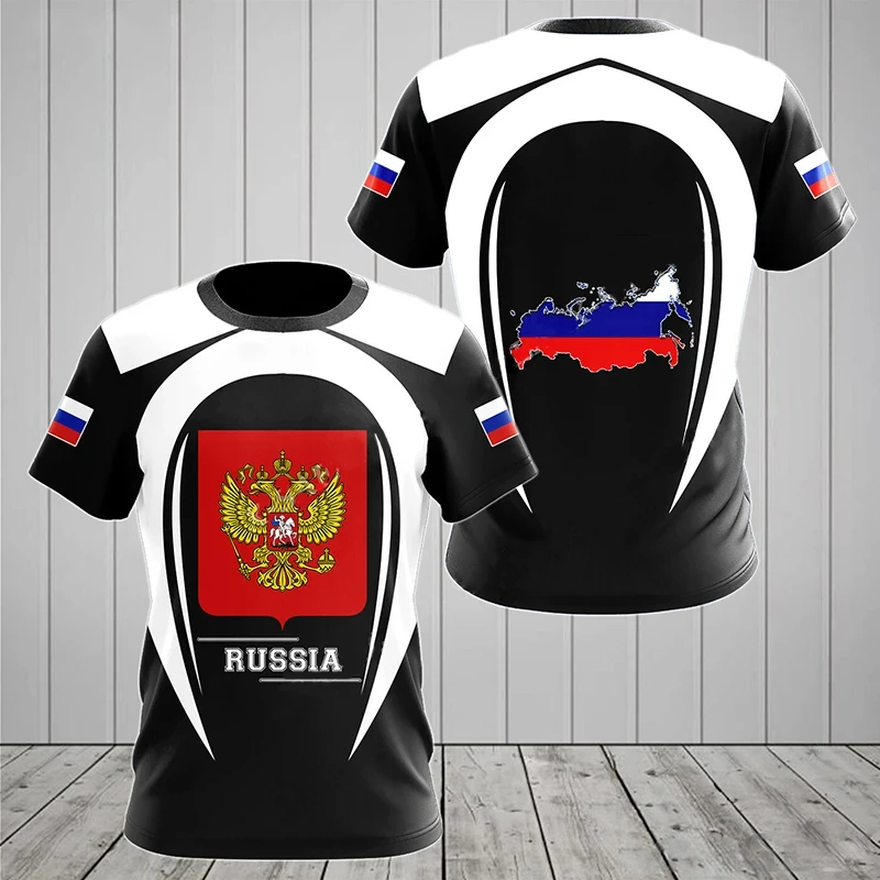 Russland-T-Shirt mit doppelköpfigem Adler-Wappen für Männer und Frauen, Nationalflagge im Militärstil, lässiges Streetwear-Oberteil, Fußballtrikot – Detail 5