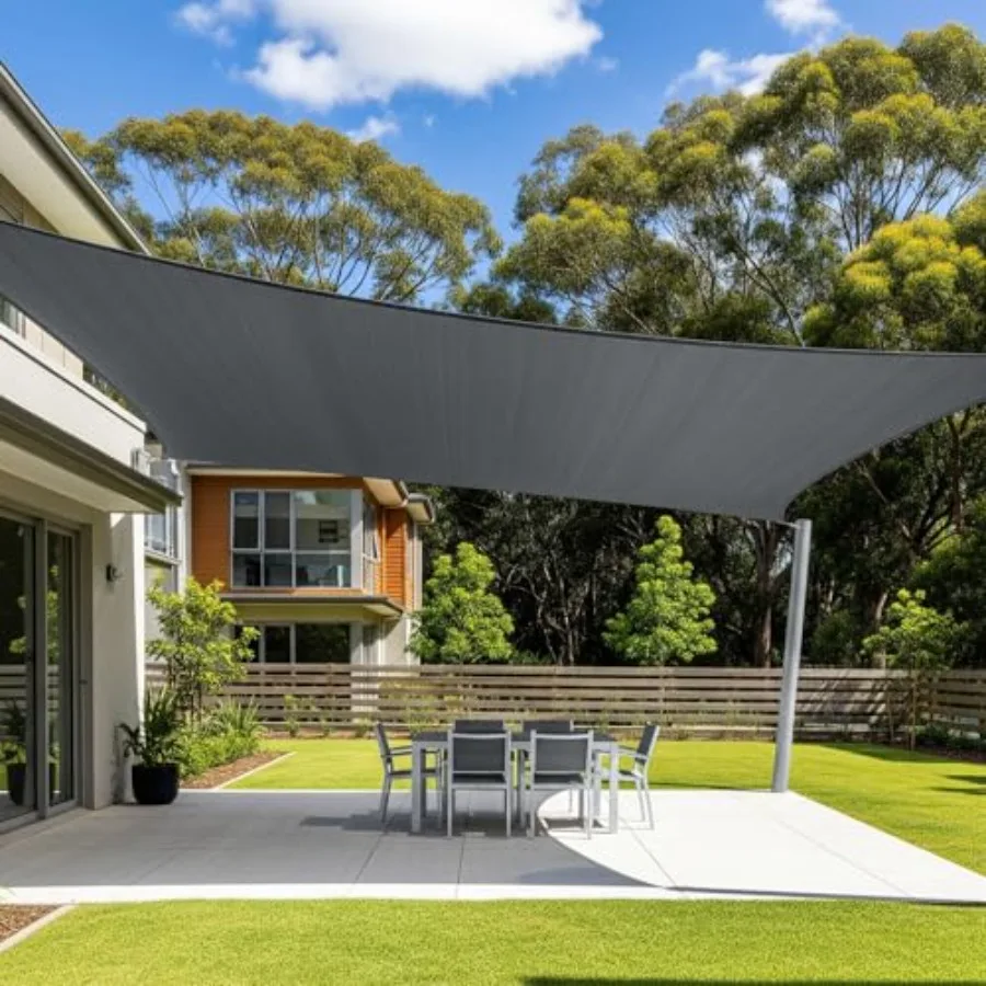 

12x16FT прямоугольный навес для улицы, солнцезащитный козырек для патио, заднего двора, сада, темно-серый, прочный, с защитой от ультрафиолета, теневой парус на лето