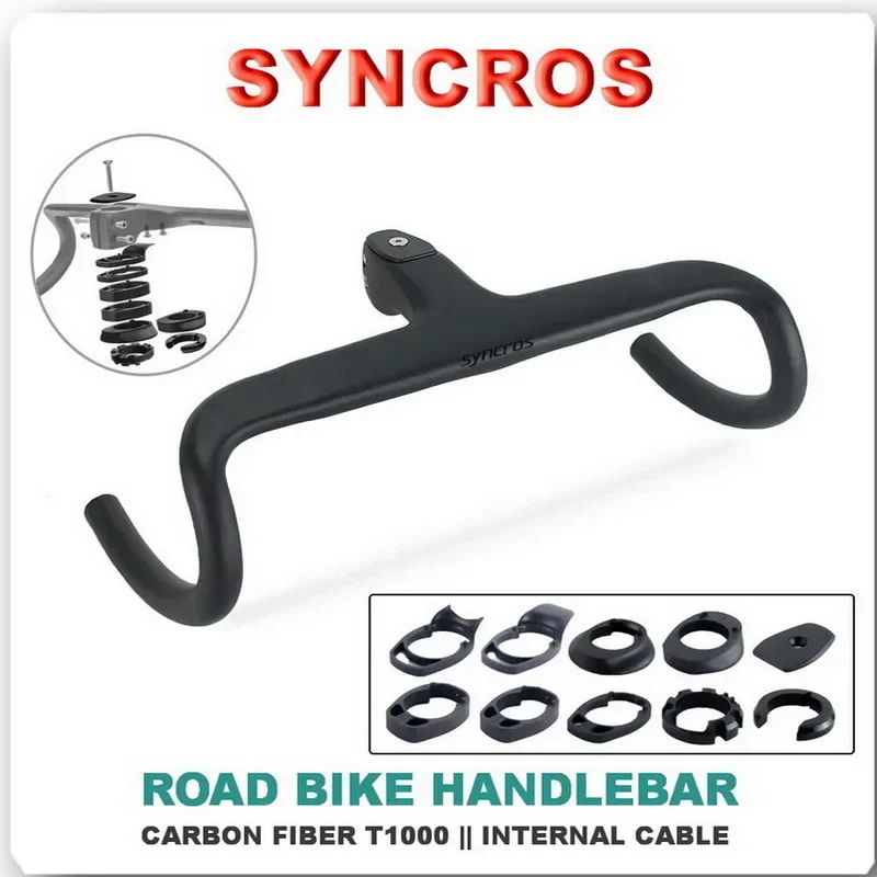 

SYNCROS Carbon Fiber Internal Cable Integrated Bicycle Road Bike Handlebar T1000 with Spacers Road Bike Accessories