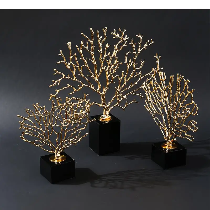 Metal Marble Copper Coral Tree Artificial Plants Golden Modern Home Decoration Handicraft Furnishings