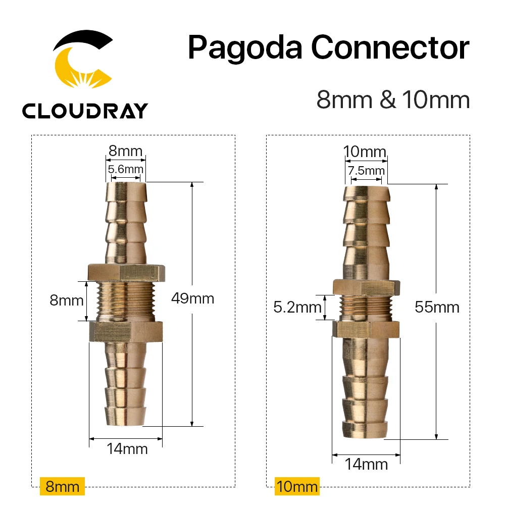 Cabezal de Pagoda de cobre Cloudray de 8mm y 10mm para tubería de agua, tubo de líquido, tubería de Gas