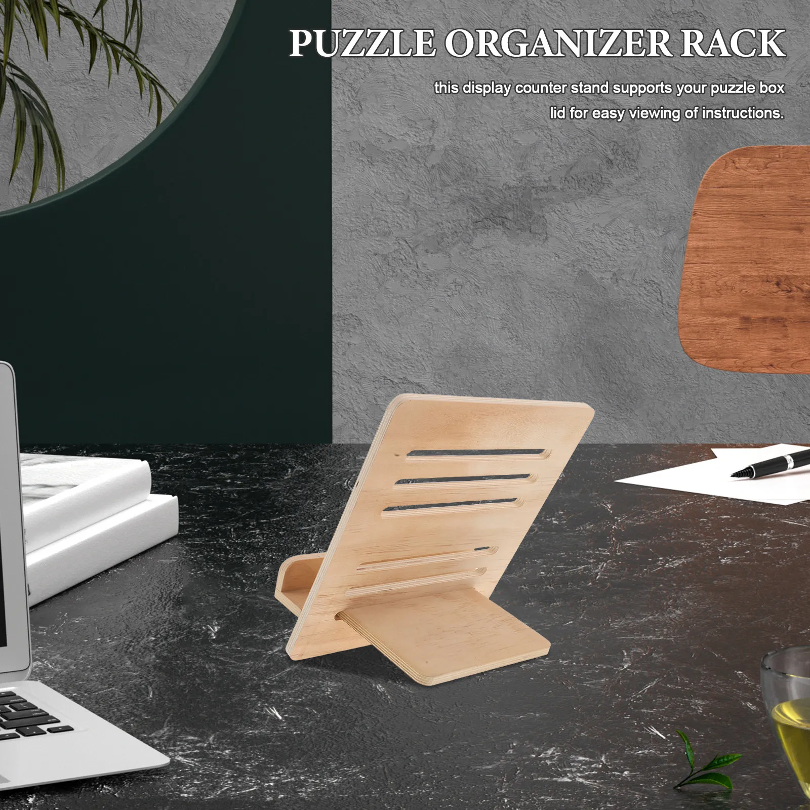 

Wood Puzzle Box Lid Holder Stand Stable Organizer Rack Adjustable Puzzle Easel Reading Recipe Book Sheet Music Display Counter