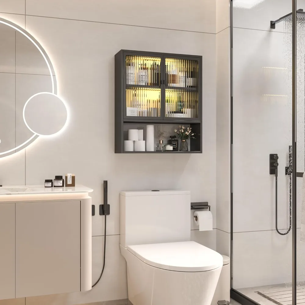 

Bathroom Wall Cabinet with Glass Do, Hanging Medicine Cabi, Over The Toilet Storage Cabinet with Lights, Metal Storage Cabinet o