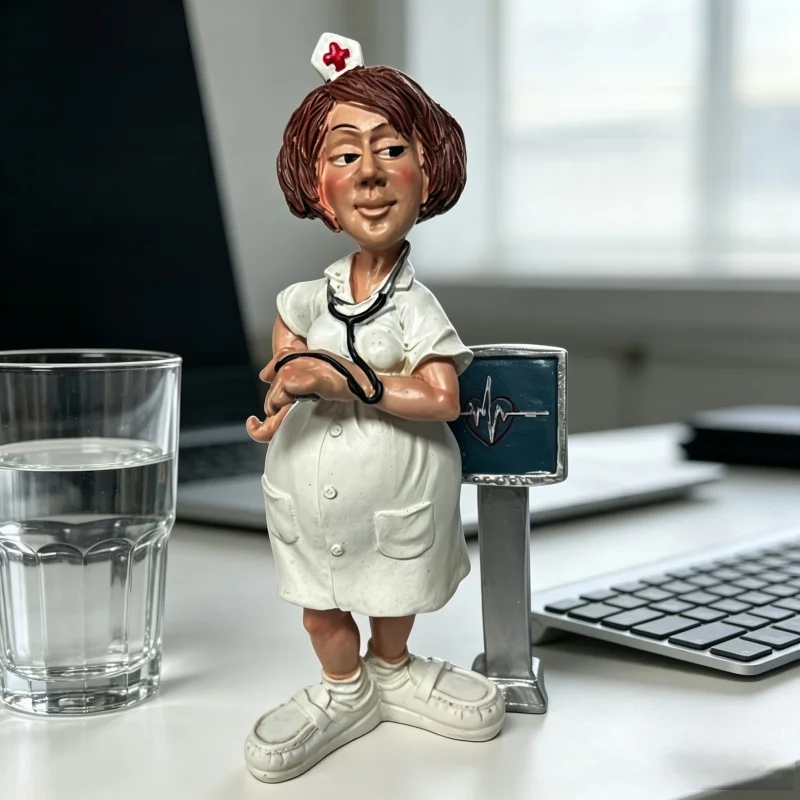 Nurse Resin Figurine, White Cartoon Medical Style Desktop Ornament