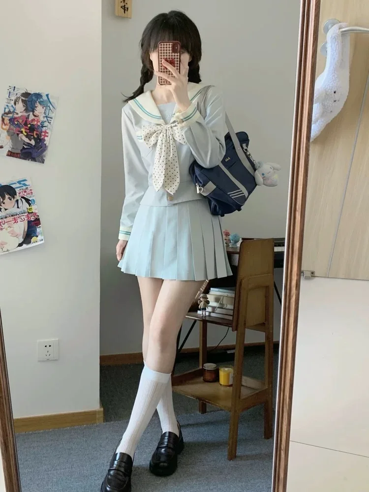 original-mint-colored-jk-school-uniform-girls'-three-semester-college-style-sailor-suit-set-with-pleated-skirt-for-girls