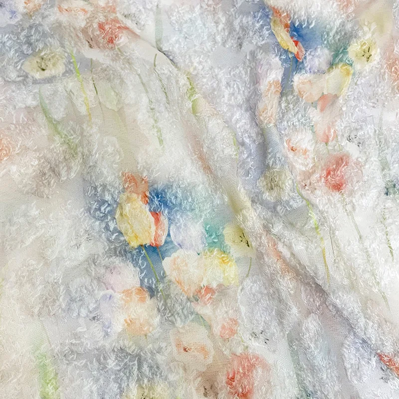 High Quality Chinese Style Erleichterung Jacquard Chiffon Tulpe Gewebe Vintage Kleid Flower Gemalde Gewebe Designer Cloth New