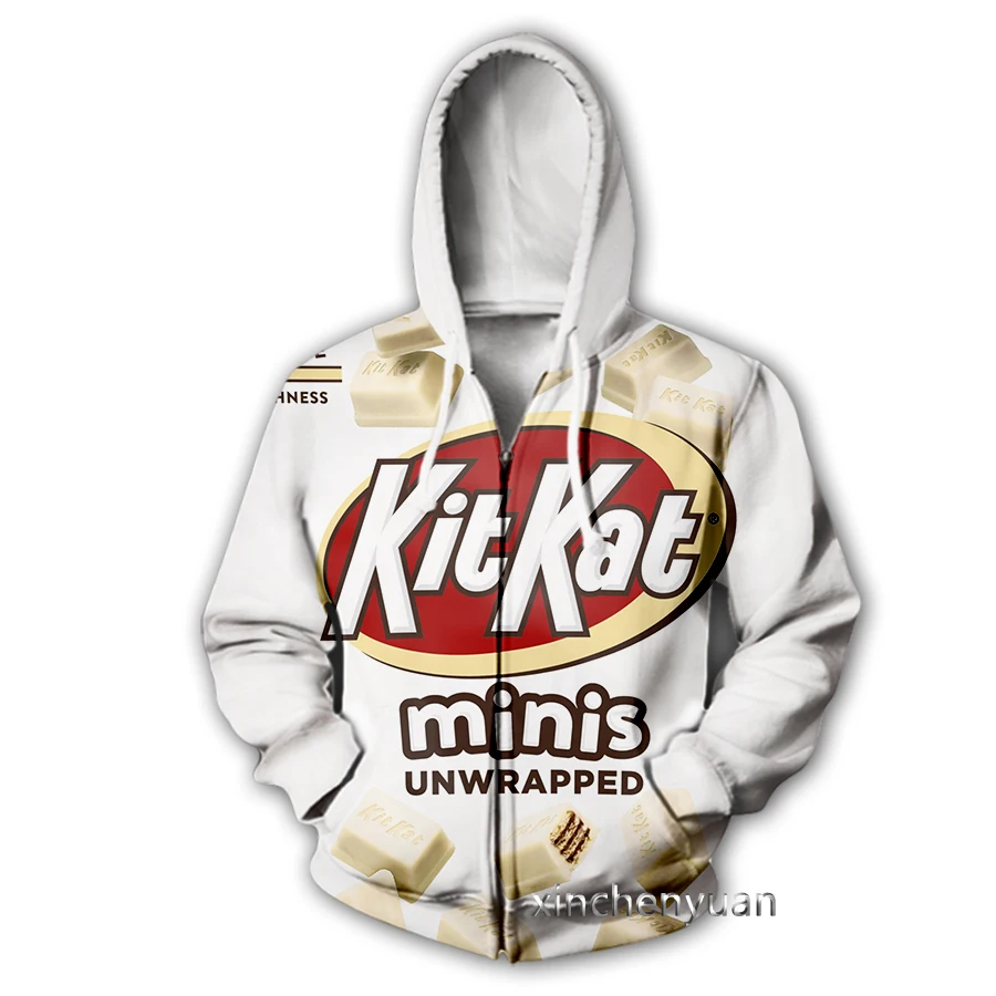 

phechion New Men/Women's Food Kitkat 3D Print Casual Zipper Hoodies Coat Hip Hop Tops Sports Zip Hoodeds B43