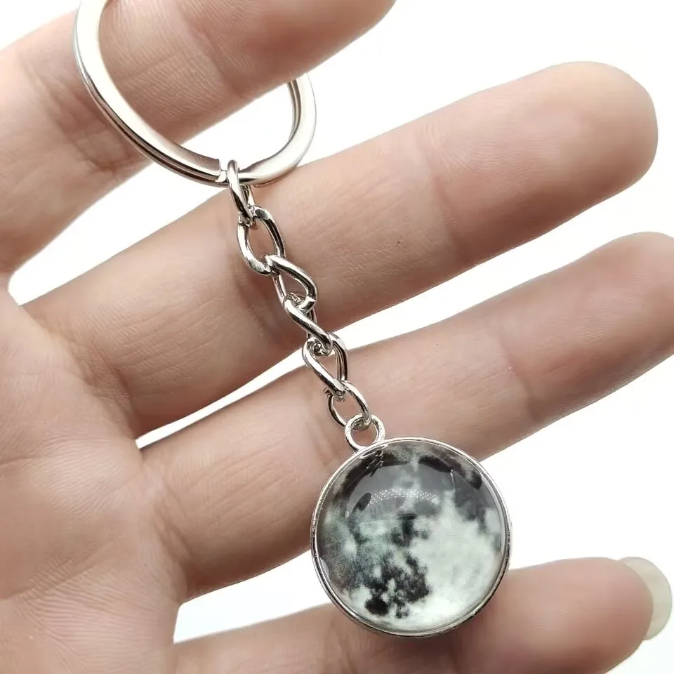 Glow In The Dark Solar System Planet Key Chain Nebula Luminous Key Ring Moon, Earth, Sun, Double-sided Glass Ball, Keychain Gift