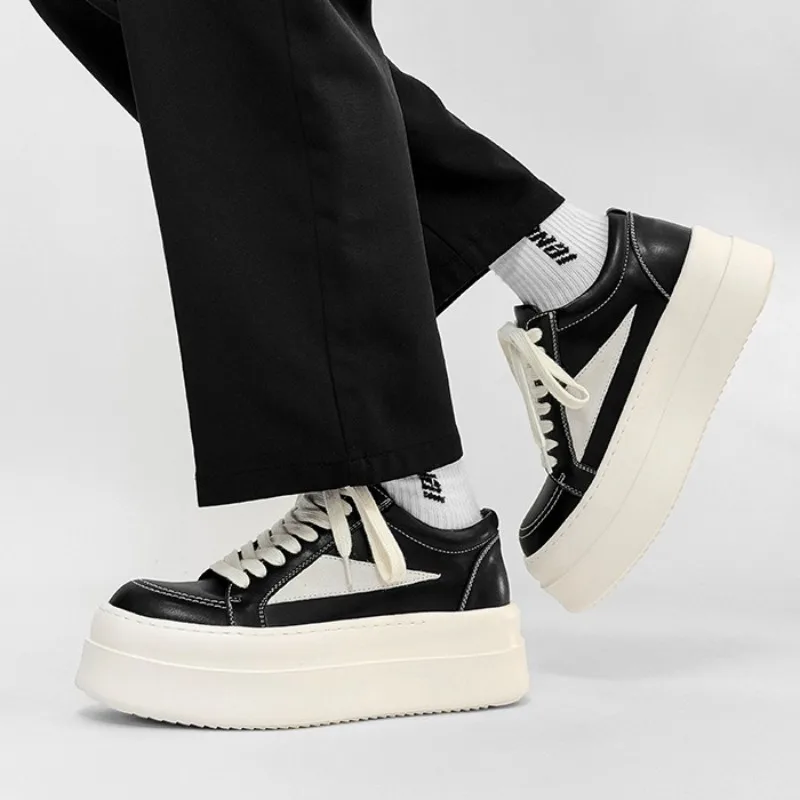 

Couple Platform Big Head Leather Shoes Men's Women's High Quality Board Shoe Fad Height Increase Casual Thick Sole Shoes for Man