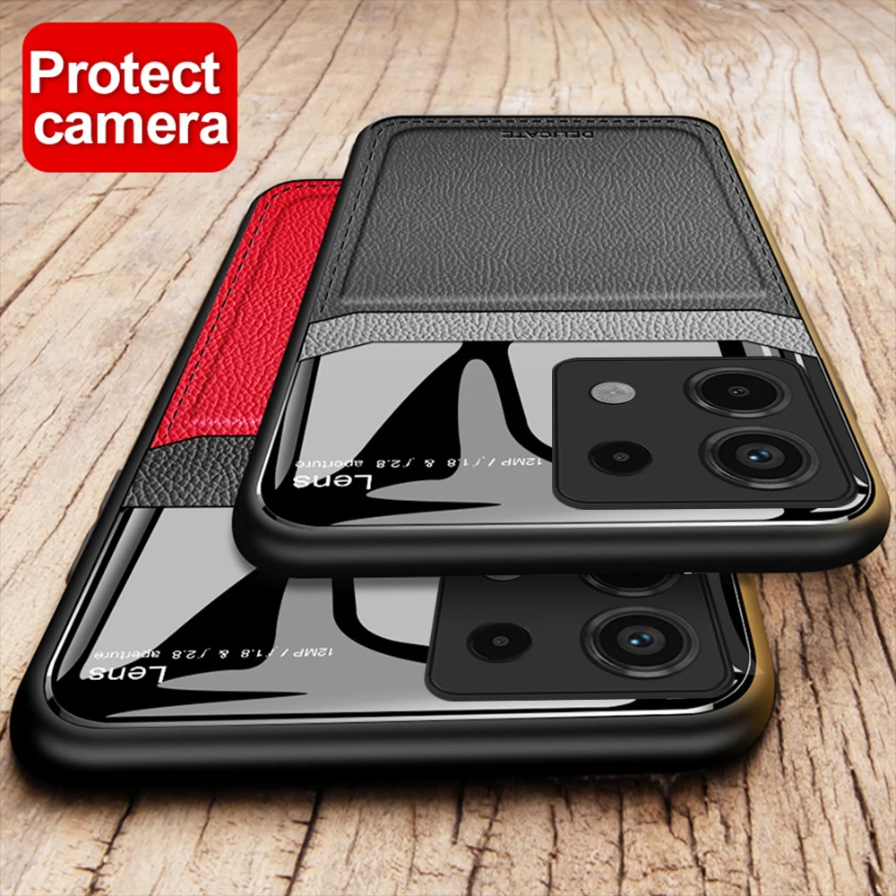 For Xiaomi Redmi Note 13 Pro Plus 5G Case Leather Texture Plexiglass Phone Cover For Redmi Note 13Pro + Note13 Shockproof Coques