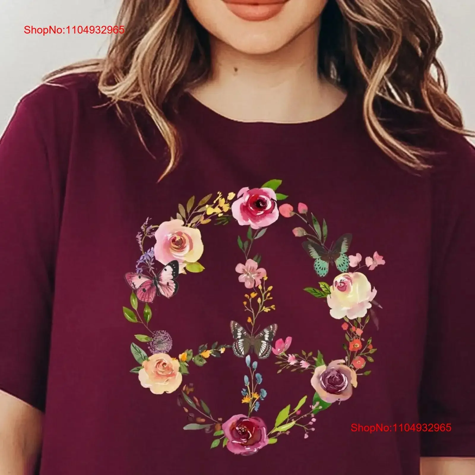 

Женская футболка с цветочным принтом мира в стиле хиппи Soul в стиле ретро для ее любовника, винтажная стираная слегка растянутая мягкая дизайнерская одежда с рисунком