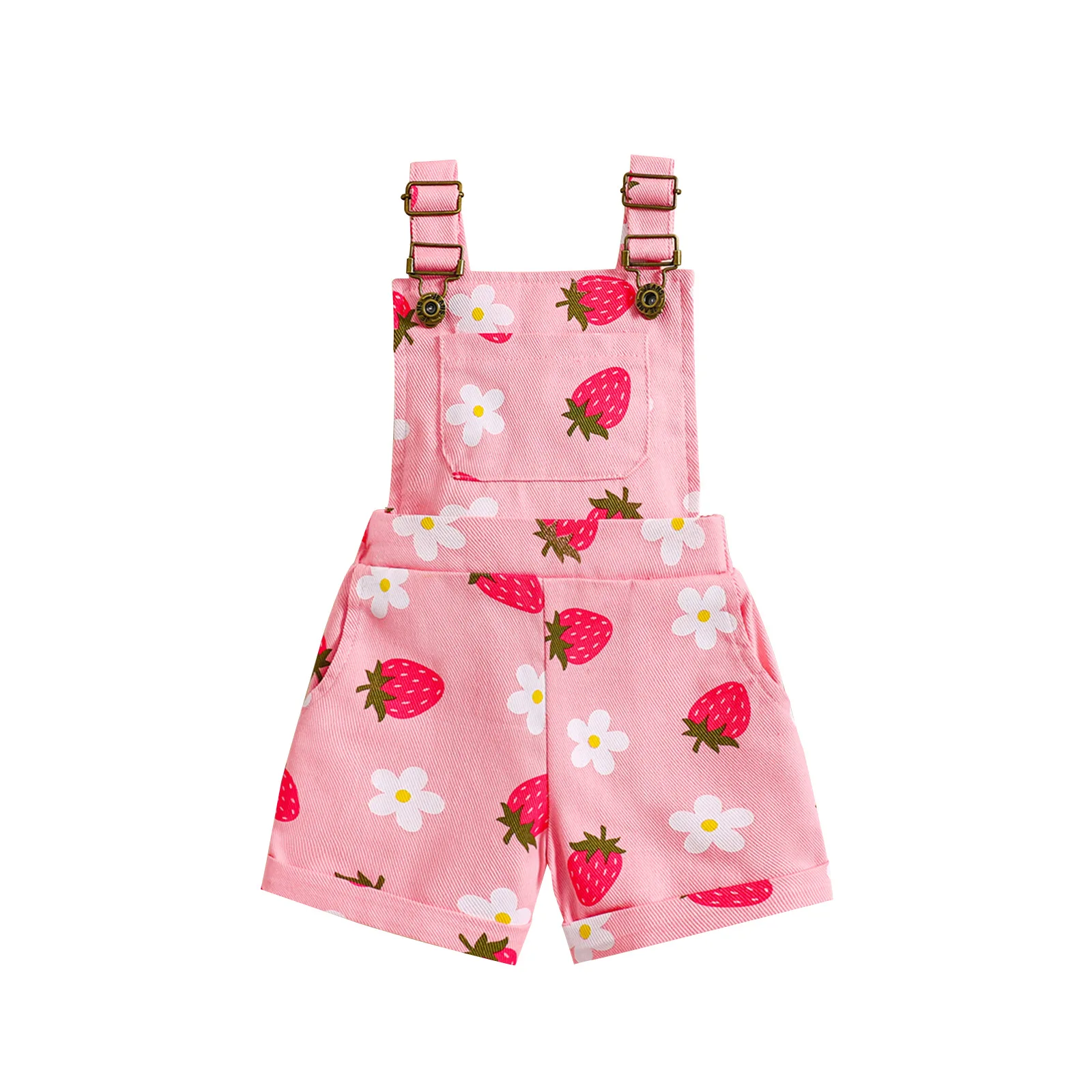 Baby Girls Overalls Rompers Cute Daisy Print Sleeveless Straps Buttons Pockets Overalls Summer Kids Jumpsuits