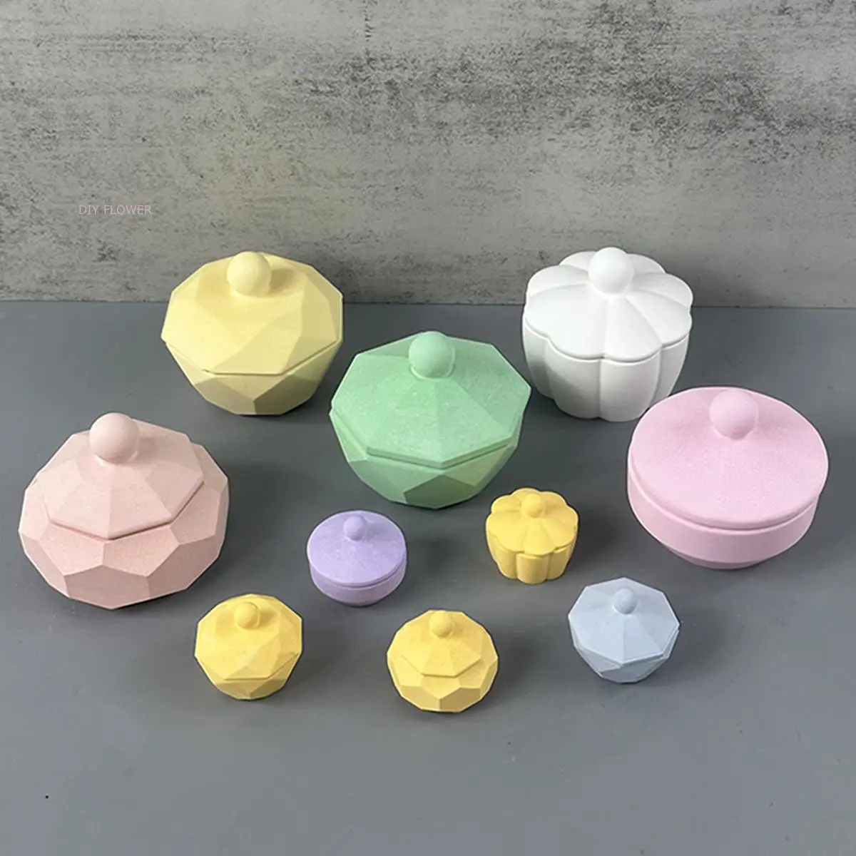 Diamond Jar Silicone Mold with Lid Handmade Cute Mini Jar Series Pumpkin Round Jewelry Storage Box Cement Mold Craft Gifts