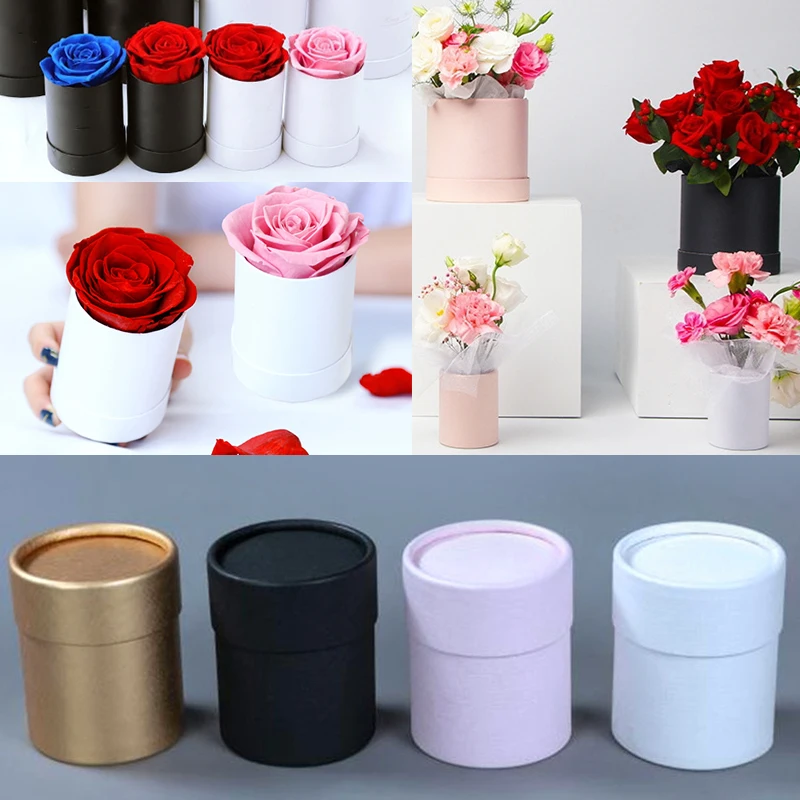 Flower Bucket Round Hug Bucket Gift Box Bouquet Packaging Cylindrical Flower Box DIY Wedding Valentines Day Gift 6.5*7.5CM