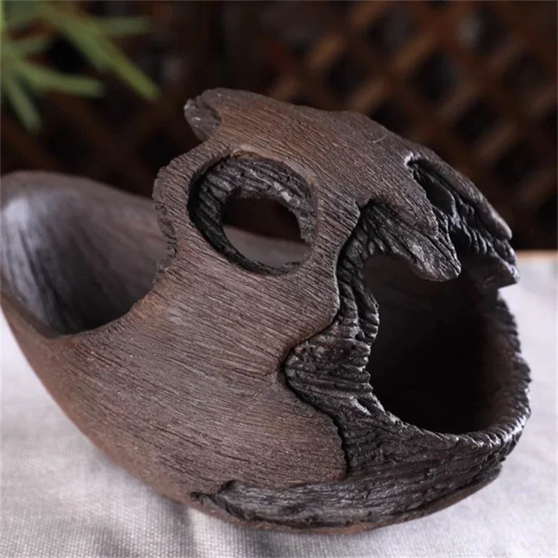 Simulate Wood Pattern Ceramic Bonsai Pot,Handmade,Garden Decoration,Made by Purple Sand