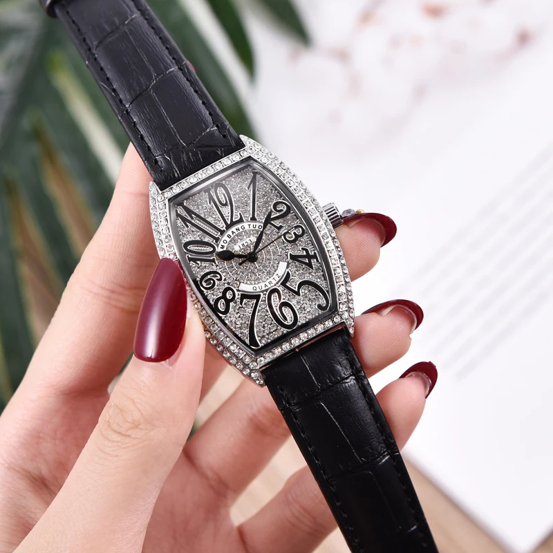 Reloj de cuarzo con correa de cuero para mujer, cronógrafo de lujo con cristal de diamante, colorido, diseño único