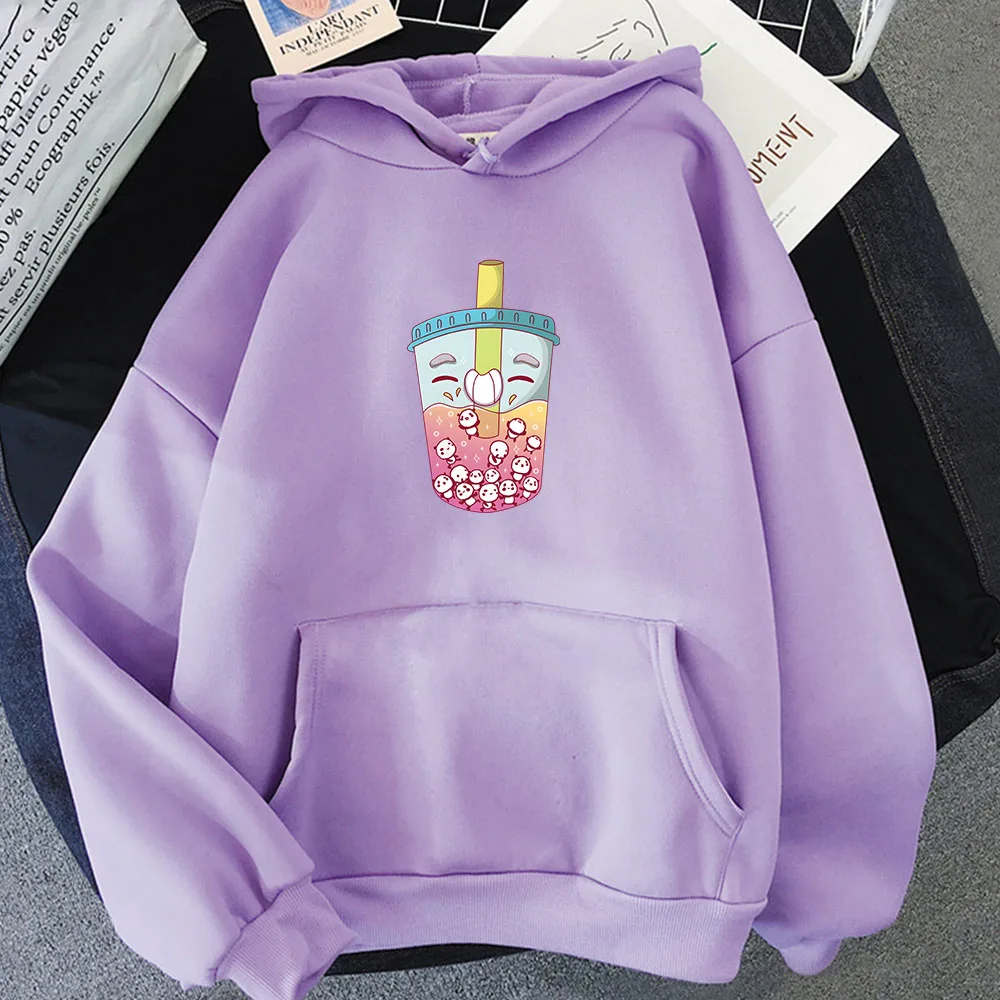 Cute Bubble Boba Milk Tea Panda Hoodies Kawaii Graphic Printed Sweatshirt Men/Women Long Sleeve Hooded Pullover Male/Female Tops