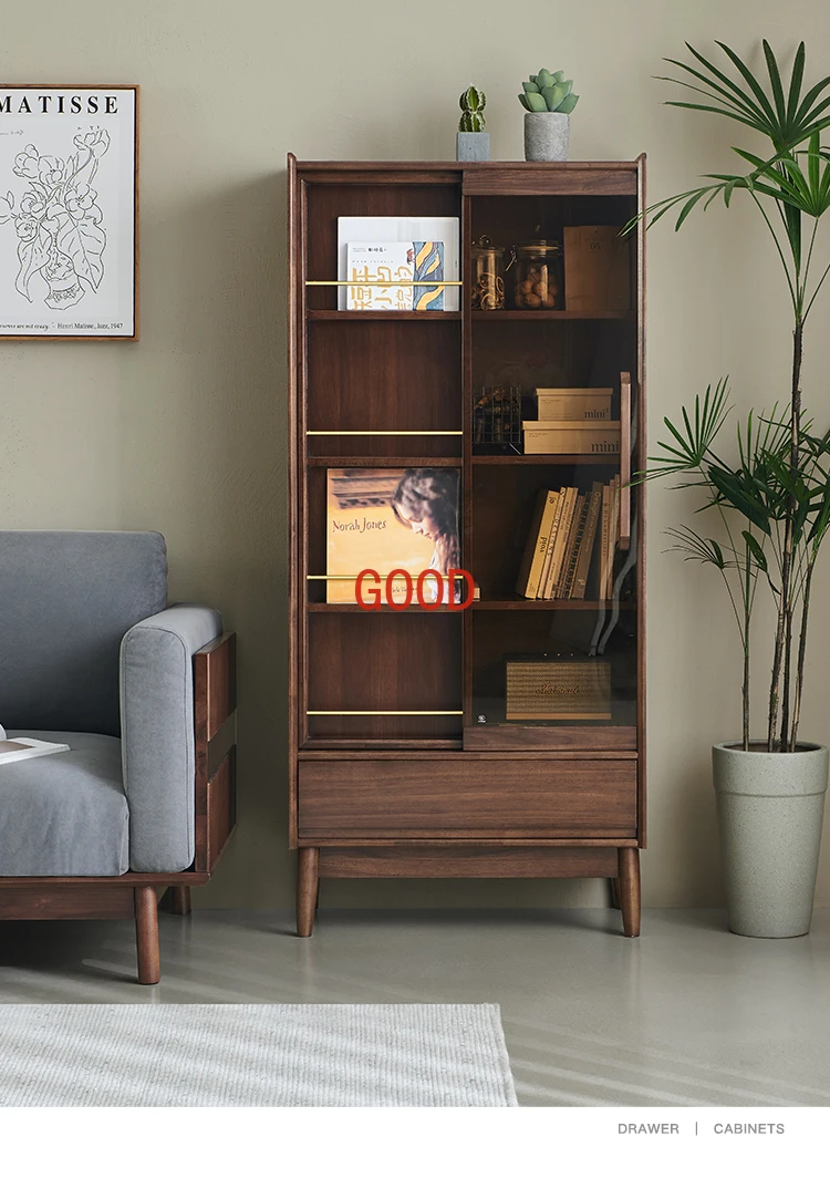 Semplice libreria in legno massello scaffale da pavimento scaffale porta in vetro vetrina nordica stoccaggio a parete mobili da studio mobili