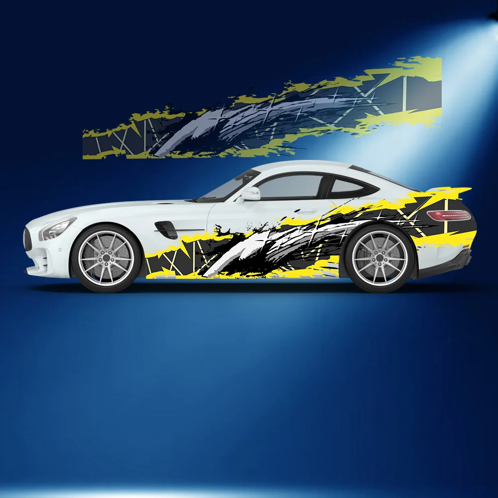 

Cool Yellow Splashing Lines Car Side Sticker Vinyl Self-adhesive Paper Motorsport Paint Decal Suitable for Truck Suv Decoration