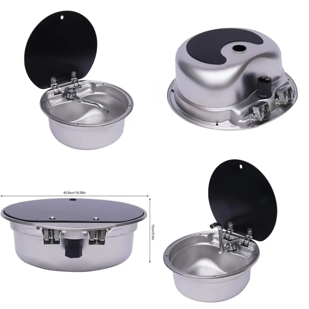 

Stainless Steel 16 Inch Kitchen Bar Sink with Folding Faucet and Tempered Glass Lid, Undermount Hand Wash Basin Option