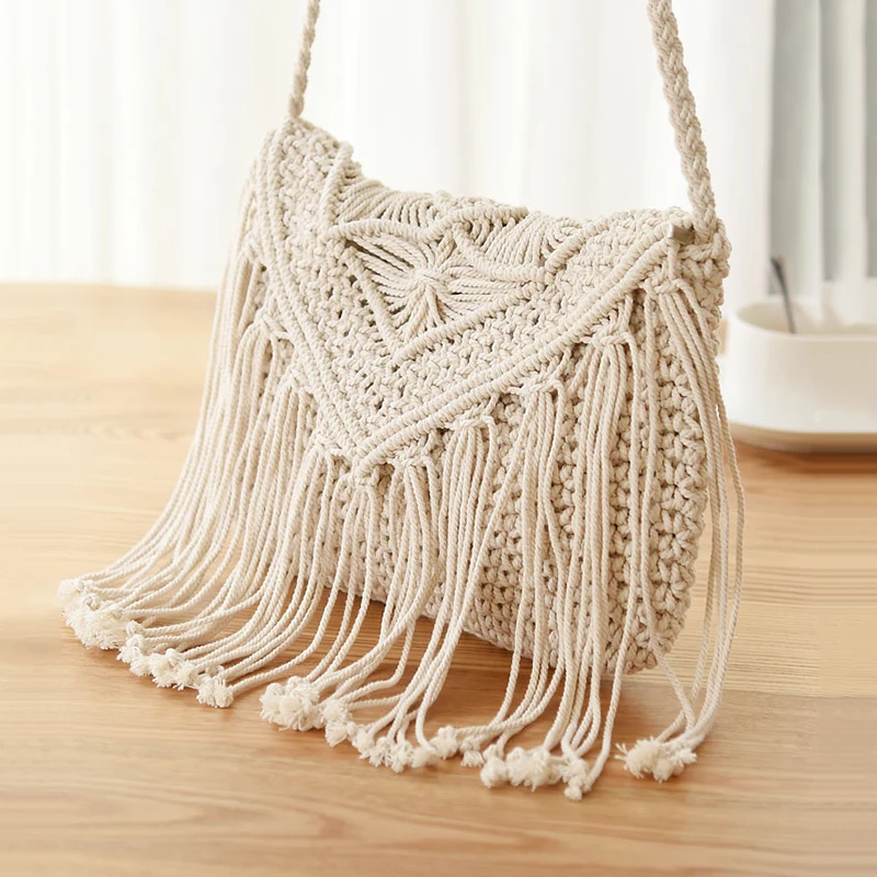 Handmade Cotton Woven Knitted Tassel Crossbody Bag Vintage Shoulder Messenger Bag Female Fashion Beach Summer Handbags 2023 bag