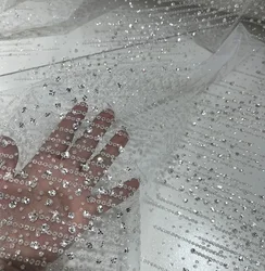 Sequins diy Sewing Dress Material 150CM Wide Vertical Stripe Tulle Mesh Spray Hot Silver Powder Glitter Lace Fabric