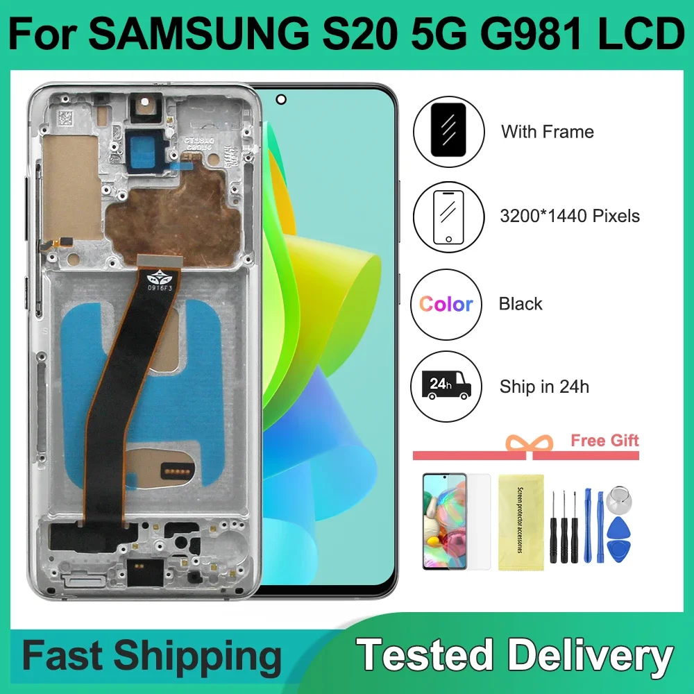 

6.2'' Tested For Samsung S20 5G LCD G981 S981F S981F/DS Display Touch Screen With Frame For Samsung S20 5G Display Replace
