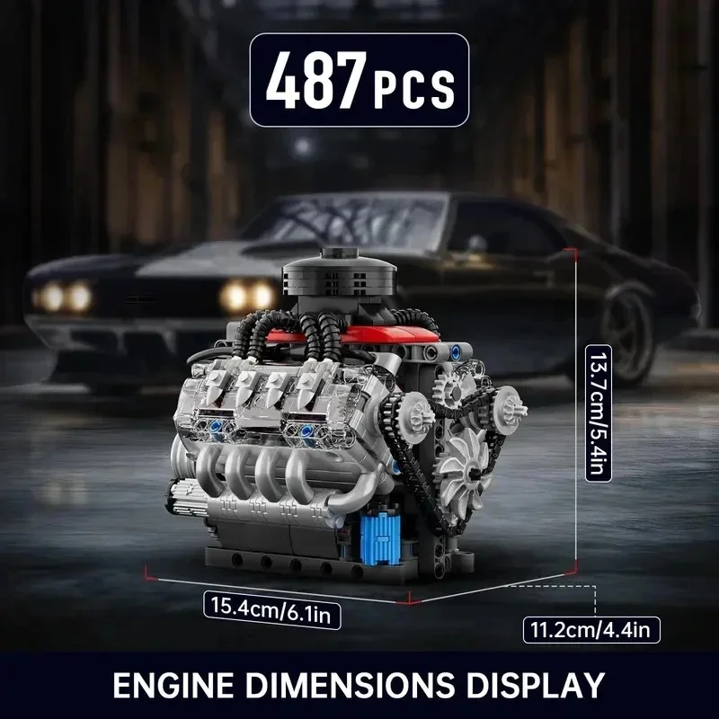 Mould King 10171 Supercar V8 Engine | W16 & Inline 4-Cylinder Electric Motor | Engine Replica Model Building Kit(487 PCS)