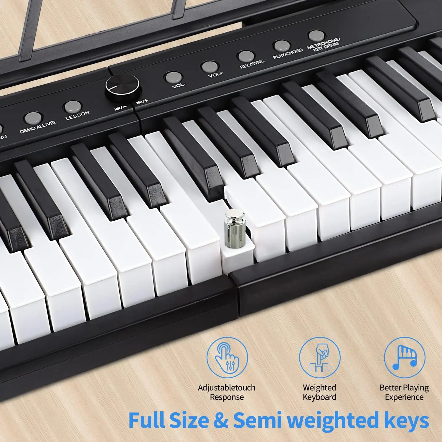 Keyboard Beginner Electric Digital Piano with Full Size Semi Weighted Keys,Sustain Pedal, Power Supply, Stand, Carr