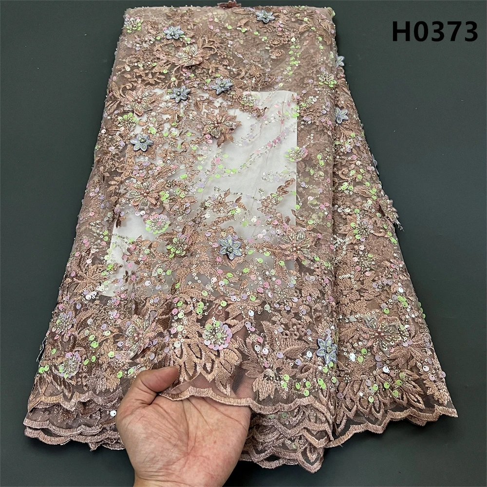 African Nigerian Tulle Lace Fabric,High Quality，Sequins EmbroideryBeaded, French GuipureWedding Party Dress, 5Yards, 2024