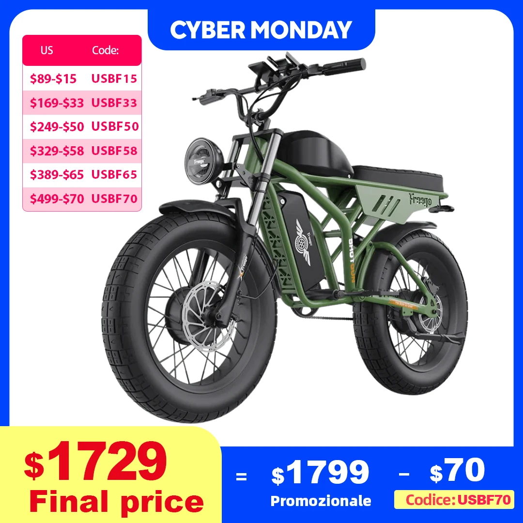 

2 Year Warranty+Freego F3 Pro Electric Bike 2000W for Adults Dual Motor 40AH Battery Dual Hydraulic Brake 20x4 Fat Tire UL 2849