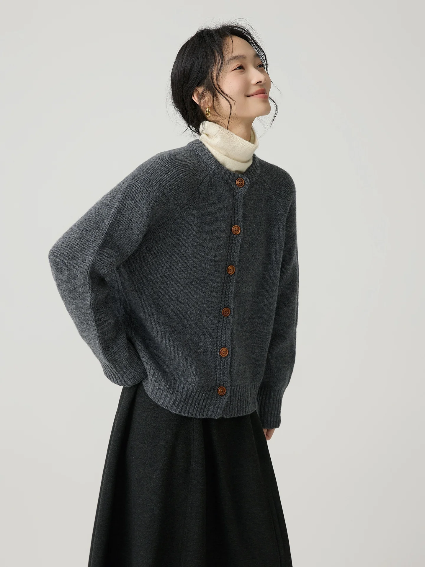 

Full Wool Knitted Open Cardigan Women's Loose Slimming Versatile Sweater Outerwear Winter Commute Sle Long Sve round Ne