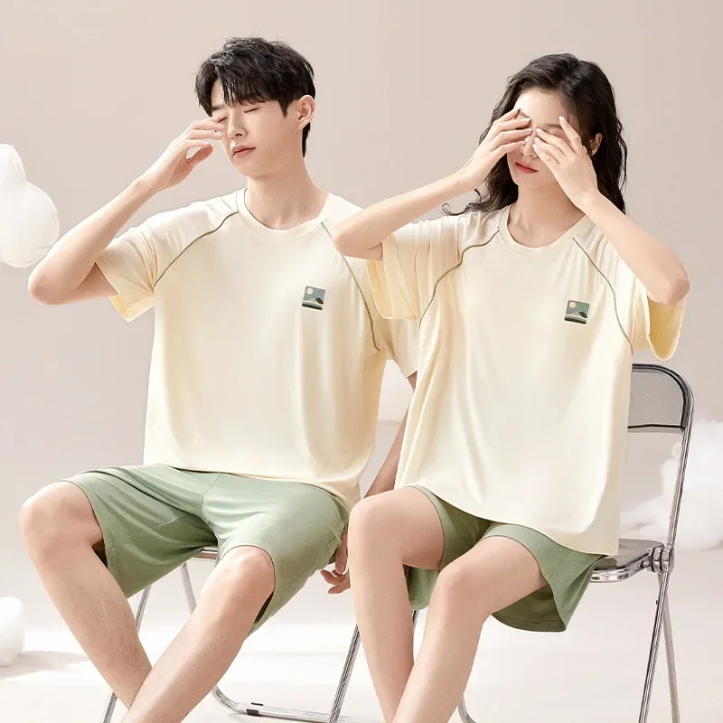 

Pajama Pants Set Short Pants Short Sleeve Couple Clothing Homewear Summer Simple Comfortable Casual Breathable Fashionable Loose