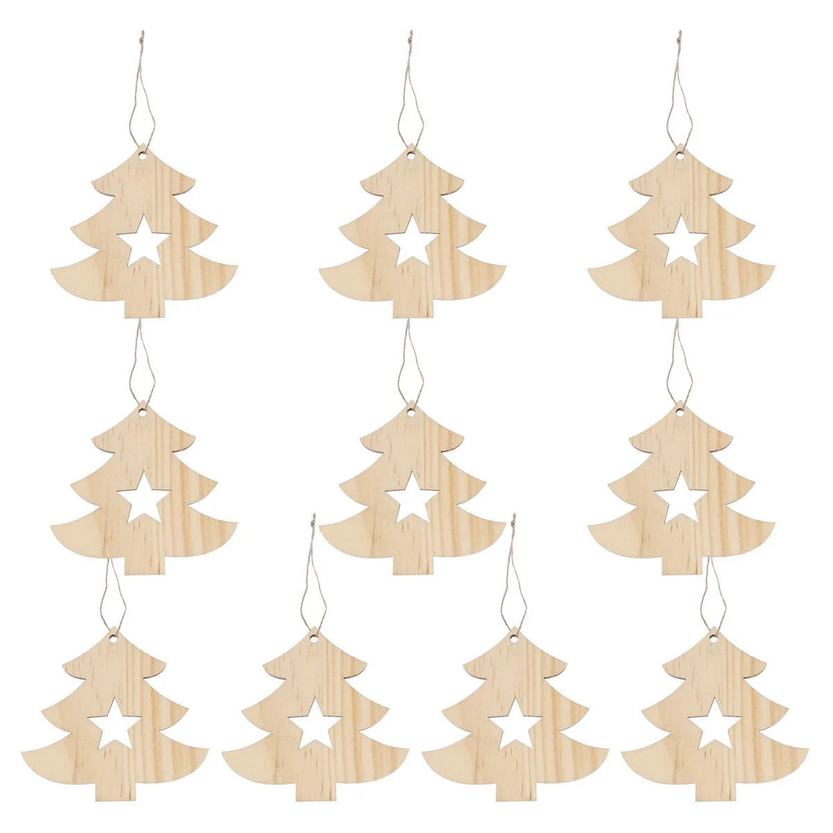 

10Pcs Wooden Cutouts Christmas Hanging Pendants Natural Wood Star Tree Shape DIY Craft Ornaments Decorative Props