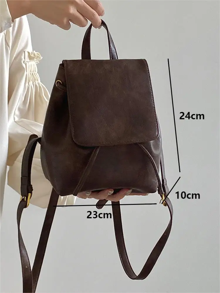 Vintage Women Leather Backpack Fashion Mini Brown Knapsack Ladies Lightweight Double Shoulder Bags Female Multi-Function Handbag