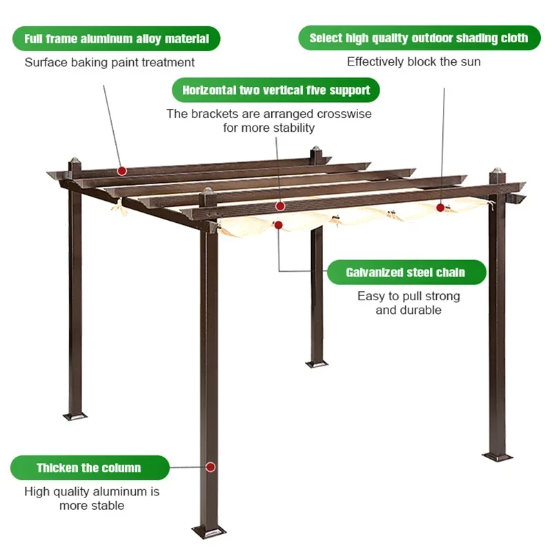 Modern Curved Pergola Aluminium Arches Arbours Pergola Columns Gazebos Pergola Roof System Waterproof Retractable Roof Awning