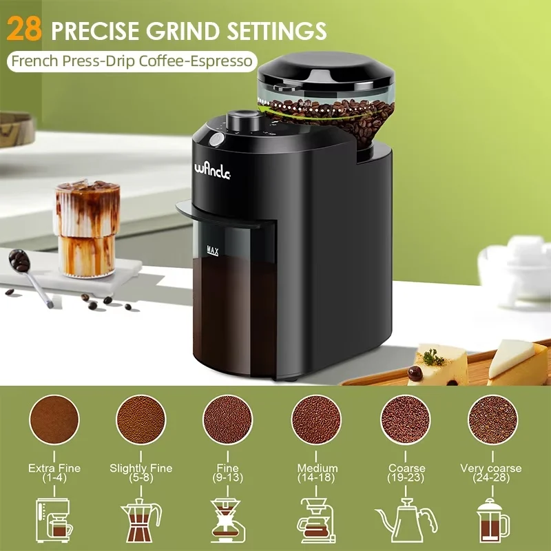 Wancle-Moulin à café électrique réglable, broyeur de grains coniques avec 28 réglages de fierté, 220V, 120V