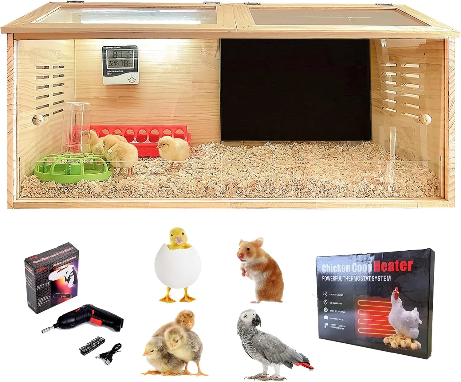 Indoor Chick Rearing, Multi - Material Brooder Box, Suitable for Chicks/Duck/Parrot, Quick Installation and Complete Accessories