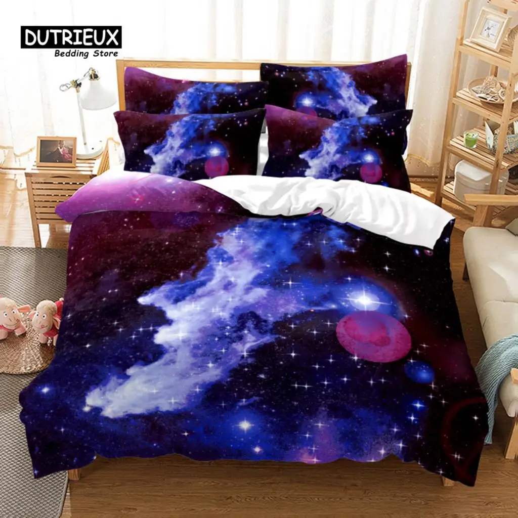 

Starry Sky And Galaxy Bedding Set, 3Pcs Duvet Cover Set, Soft Comfortable Breathable Duvet Cover, For Bedroom Guest Room Decor