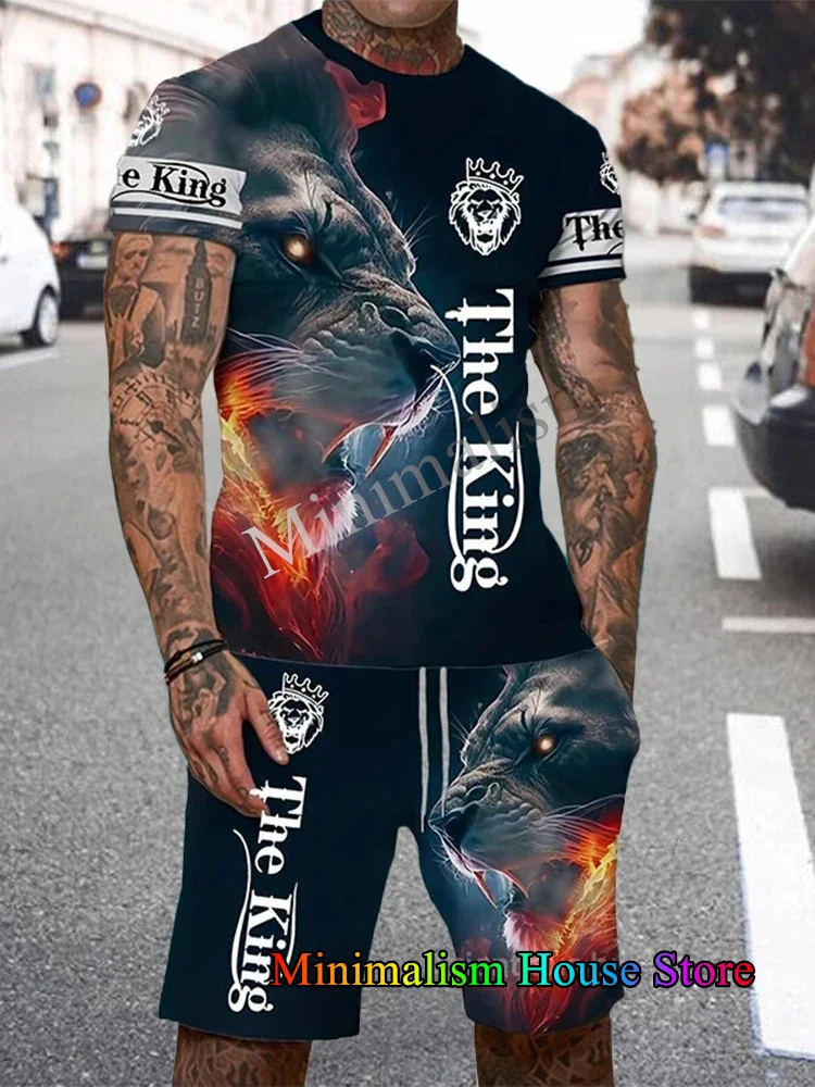 

2025 3D Printed Men's Summer Round Neck T-shirt Shorts Set, Casual Outdoor Fashion Sports Two-piece Set
