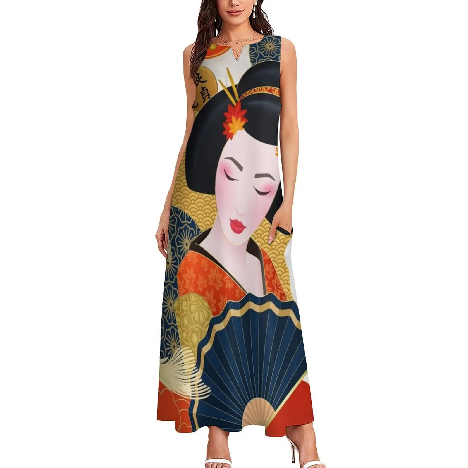 Japanese Geisha Colorful Art Long Dress Summer women's clothing sexy dress