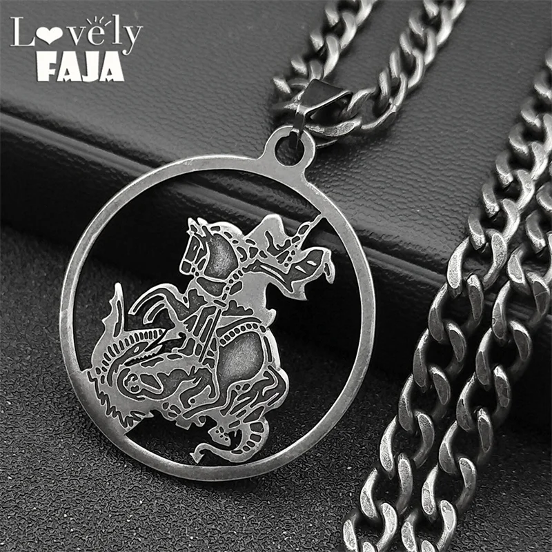 Archangel St.Michael Protect Us Pendant Necklace Stainless Steel Saint Shield Angel Punk Chain Necklaces Christian Jewelry Gift