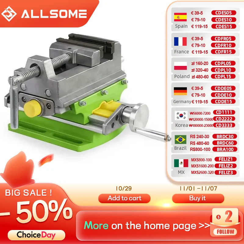 

Allsome BG-6368 3-inch Cross-Sliding Vise with Compound Slide for Mill and Drill Press,Cross Slide Drill Press Vise