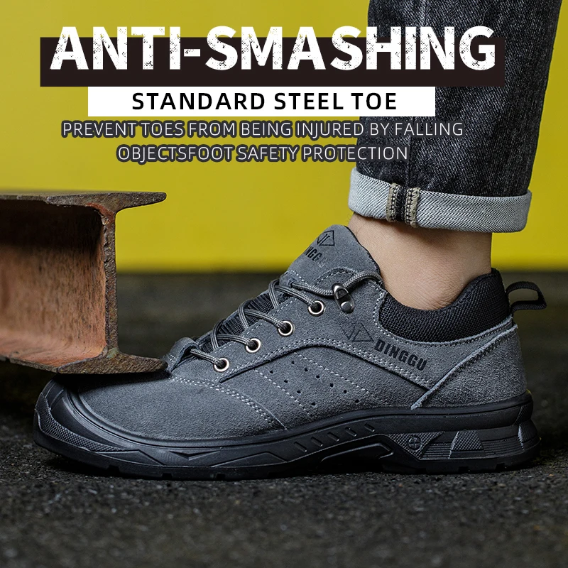 Men's safety leather boots Steel toe shoes Puncture-Proof Work Boots Safety Shoes Men wear resistant Indestructible shoes 2025